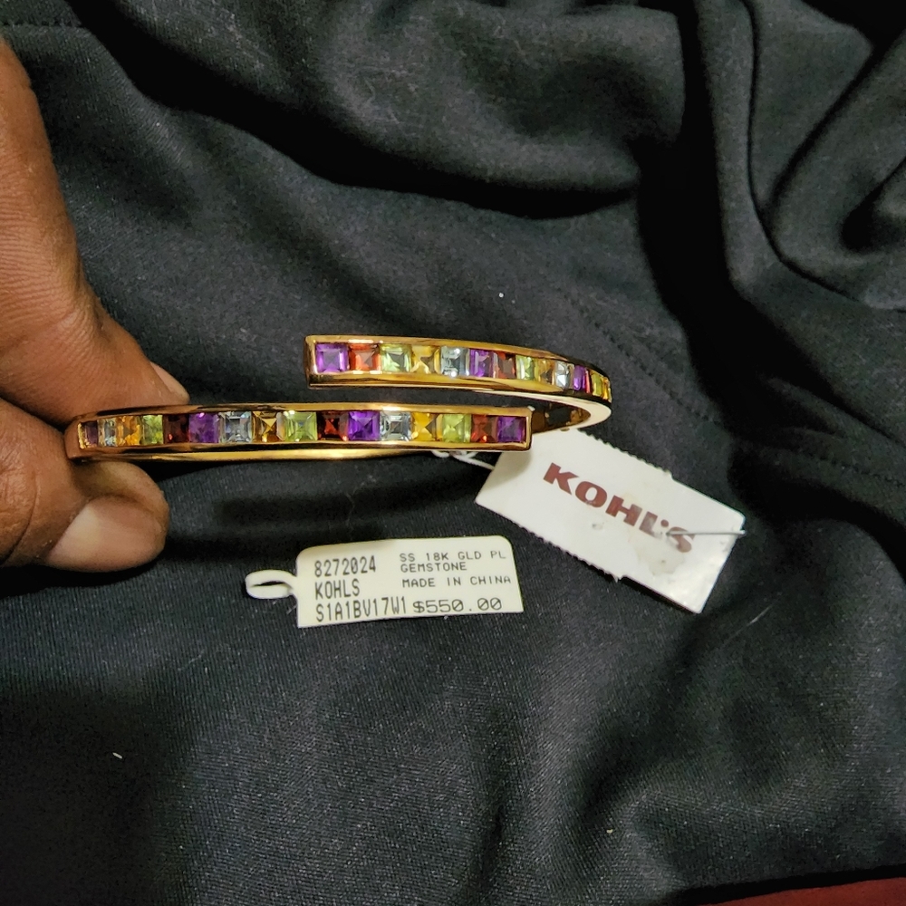 18k on SS multi colored gemstone bracelet